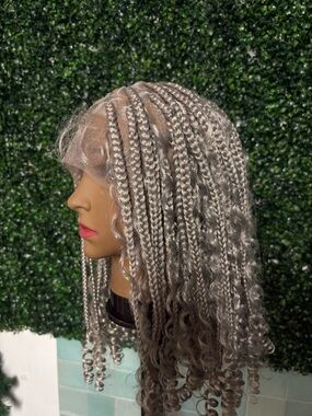 Grey wig Curly Box Braid Lace Front Wig - HD Glueless wig
